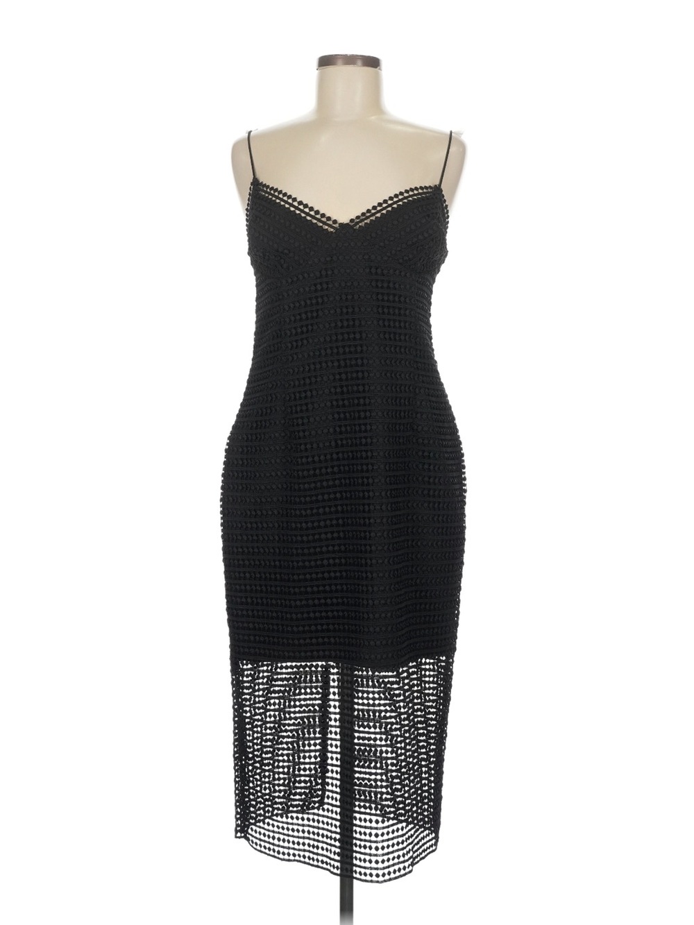 NICHOLAS Black Crochet Spaghetti-Strap Midi Dress